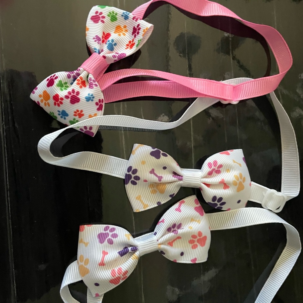 Pink and White Dog Bow Tie Set